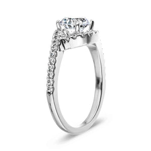 Elegant and beautiful diamond halo accented engagement ring with 1ct round cut lab grown diamond in 14k white gold shown from side