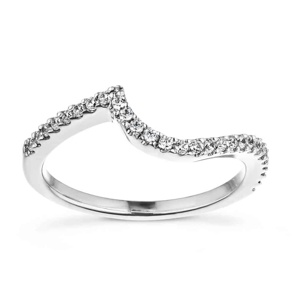 Crescendo curved diamond accented wedding band in recycled 14K white gold to fit Crescendo Engagement ring 