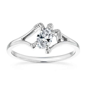Beautiful turtle engagement ring with 1ct oval cut lab grown diamond in 14k white gold