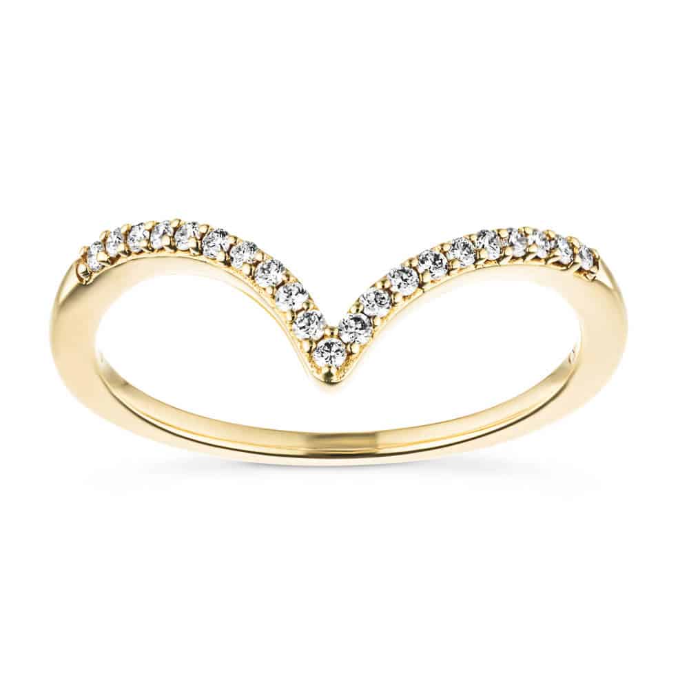 Deep V Ring with accenting recycled diamonds in recycled 14K yellow gold 