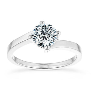 Modern simple minimalistic solitaire engagement ring with 1ct round cut lab grown diamond in 14k white gold