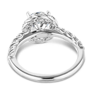 Twisted diamond halo engagement ring with a 1ct round cut lab grown diamond in 14k white gold shown from back