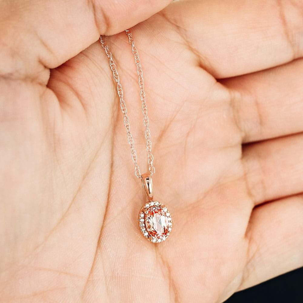 Diamond Halo Pendant shown with a Oval Cut 1.10ct Lab Created Champagne Sapphire in 14K Rose Gold