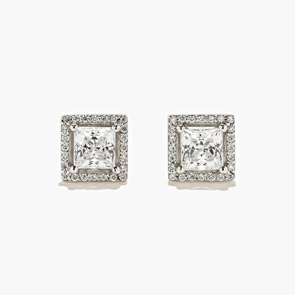 1.0ctw Princess Diamond Hybrid® Diamond Halo Stud Earrings (RTS)