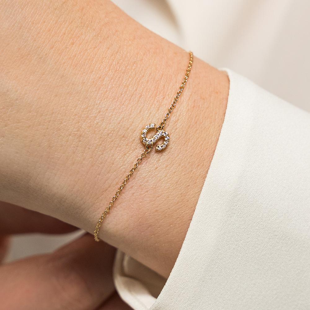 Diamond Initial Bracelet shown with &quot;S&quot; in 14K yellow gold 