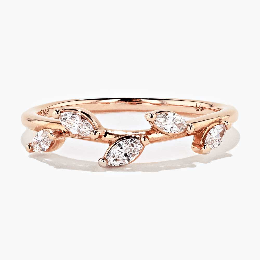 nature inspired leaf band with marquise cut lab grown diamonds in 14k rose gold