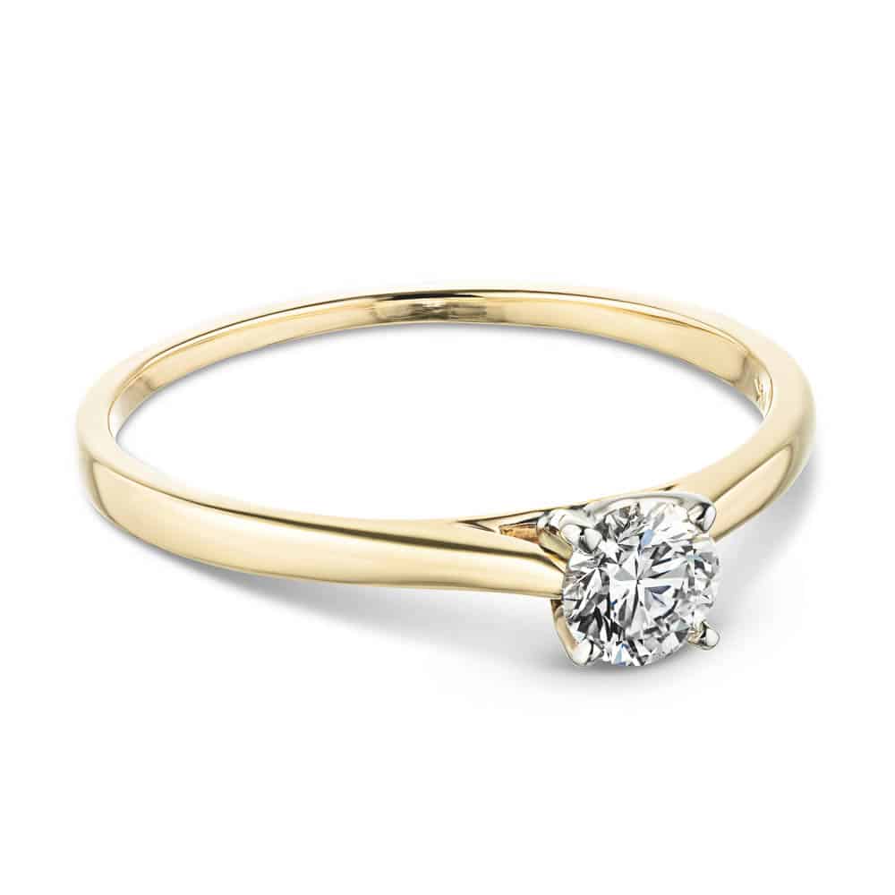 Shown here with a 0.50ct round shape lab-created diamond in yellow gold 