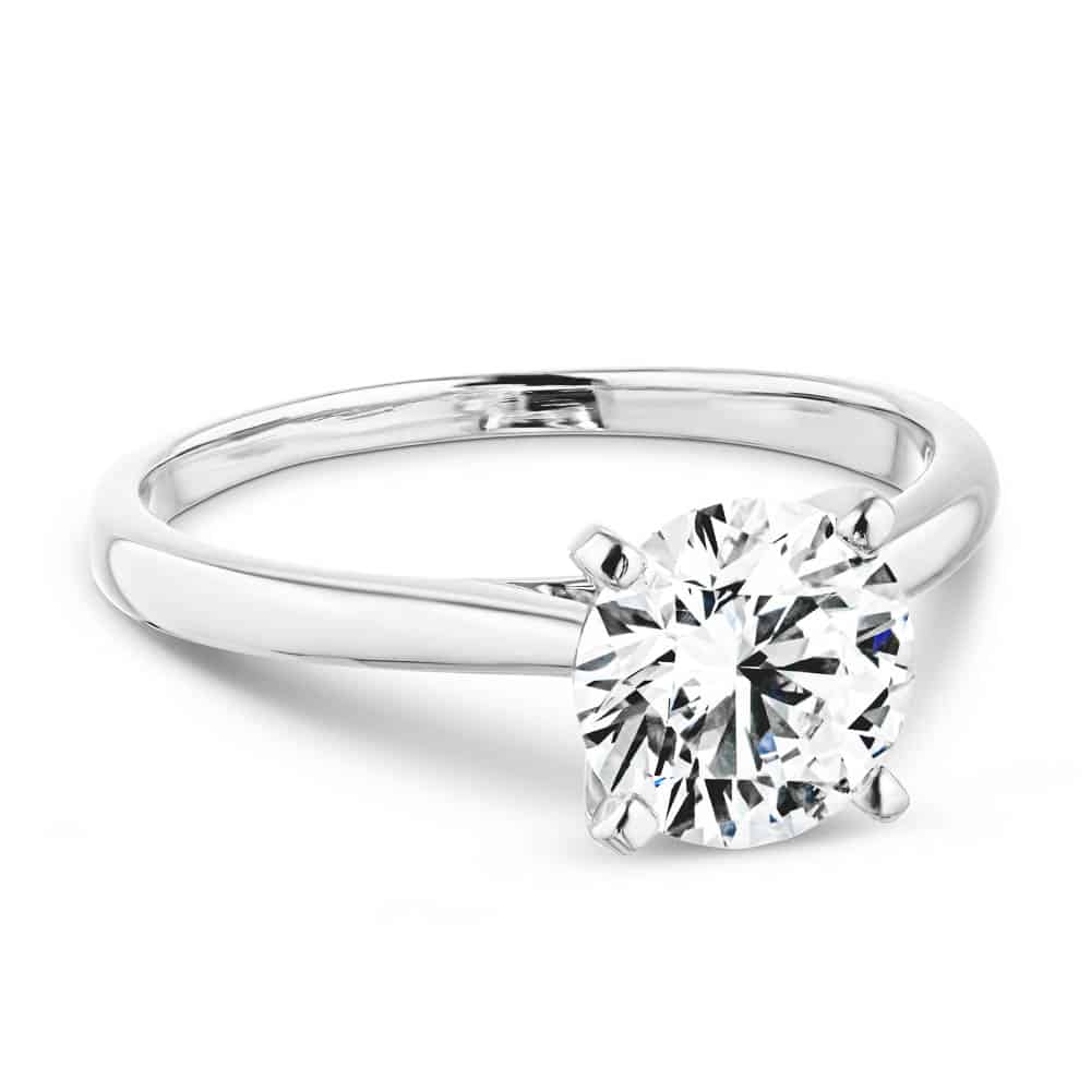Shown with a 1.0ct Round cut Lab-Grown Diamond in recycled 14K white gold  