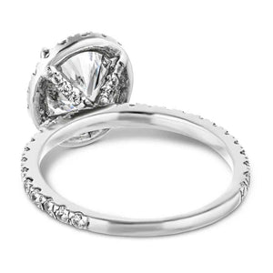 Dream diamond halo engagement ring with diamond accents and a 1ct oval cut lab grown diamond in platinum shown from back