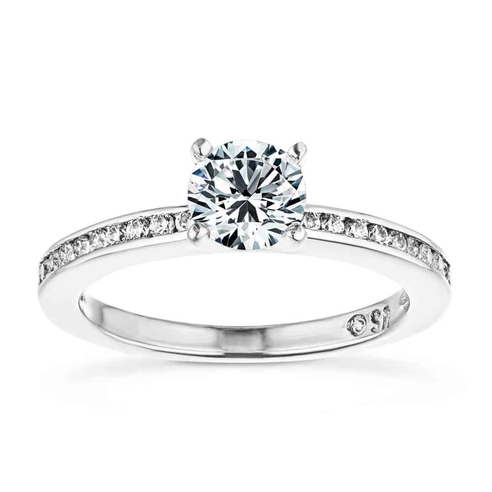 Shown with 1ct Round Cut Lab Grown Diamond in 14k White Gold