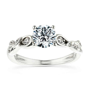 Beautiful nature inspired engagement ring with diamond accenting and a 1ct round cut lab grown diamond in 14k white gold