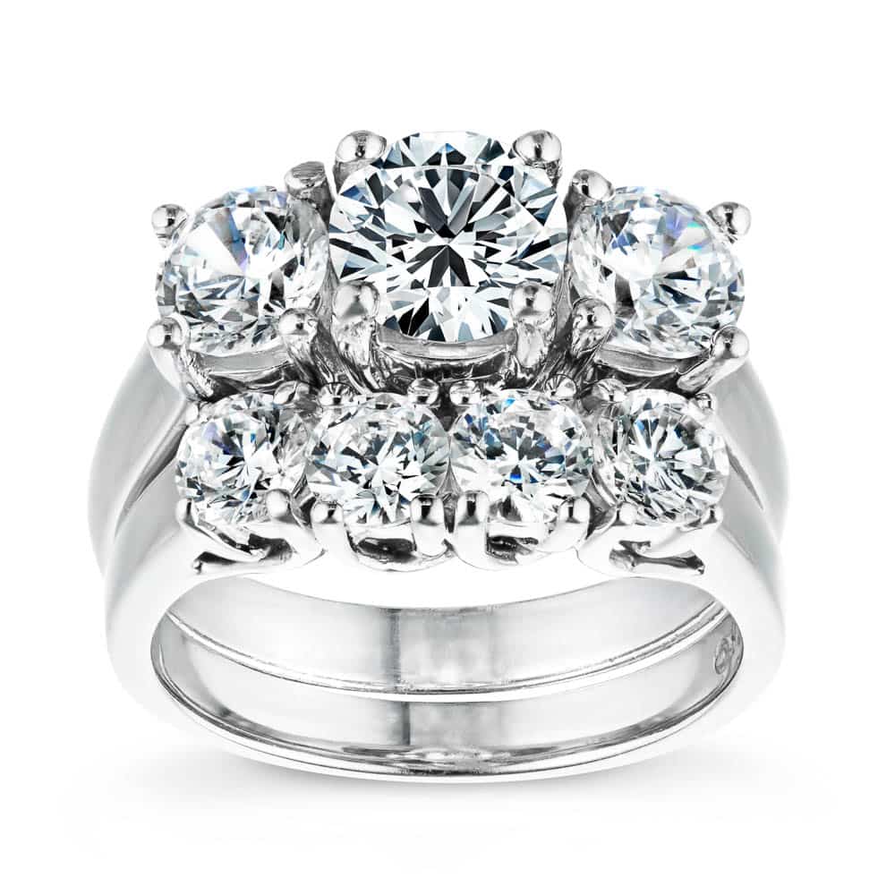 Shown with three Lab-Grown Diamonds in recycled 14K white gold with matching wedding band 