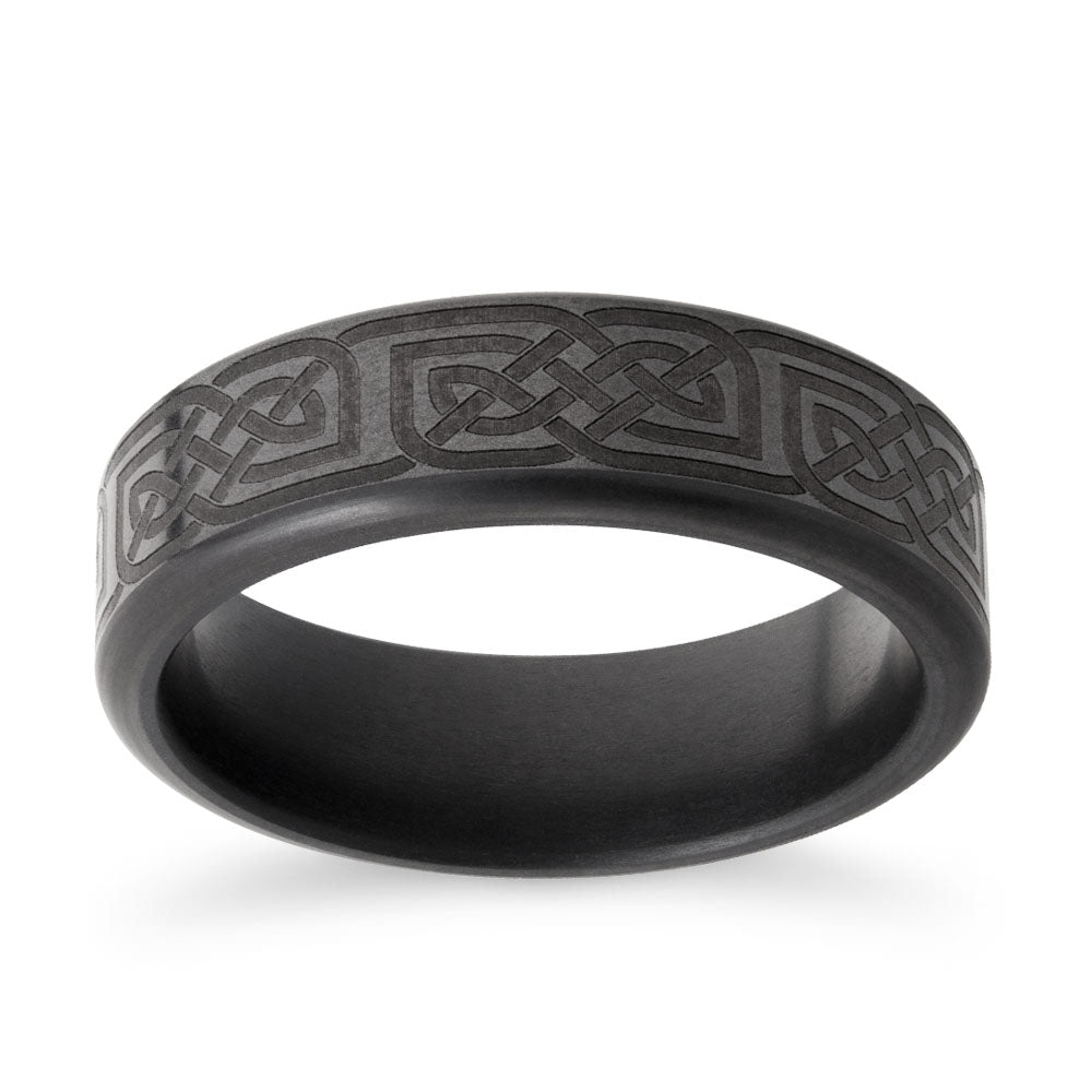 Elysium Lab Grown Diamond Band shown here with an etched celtic design|elysium pressed lab grown diamond mens wedding band laser etched with celtic design