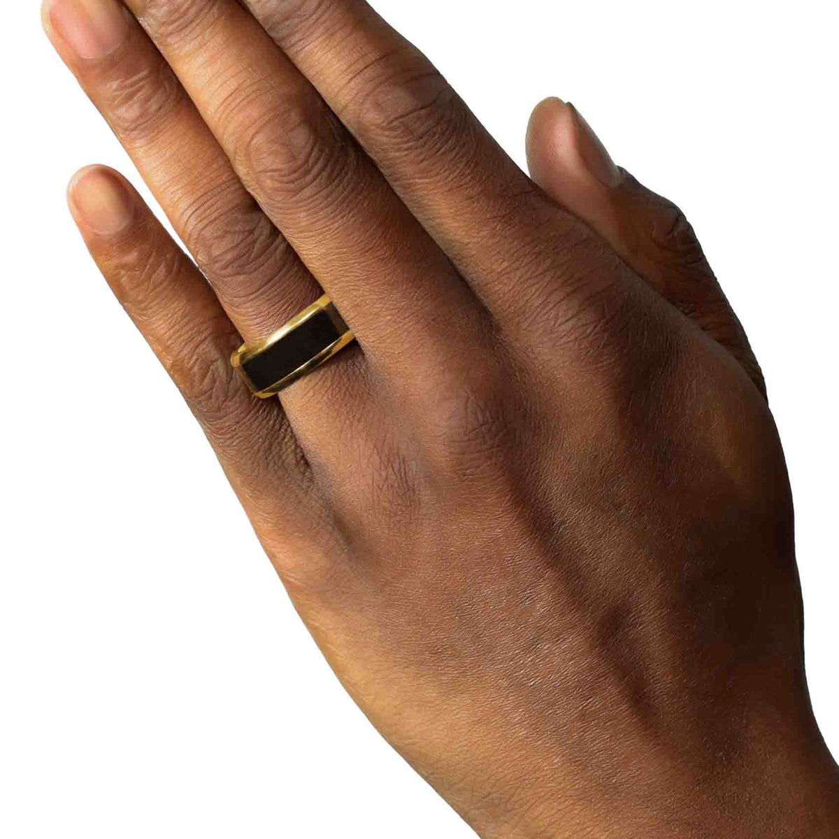Elysium Lab Grown Diamond Band shown here with reverse inlay in 14K Yellow Gold
