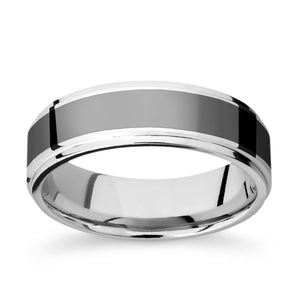 elysium pressed lab grown diamond mens wedding band with reverse inlay in 14k white gold
