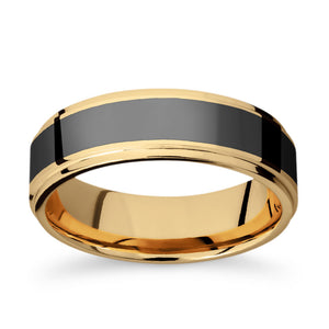 elysium pressed lab grown diamond mens wedding band with reverse inlay in 14k yellow gold