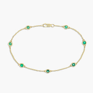Lab Created Emerald Gemstone in Bezel Station Chain Bracelet in 14 carat yellow gold by MiaDonna 