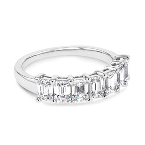 emerald cut lab grown diamond band in 14k white gold recycled metal