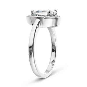 Diamond halo engagement ring with 1ct pear cut lab grown diamond set in 14k white gold
