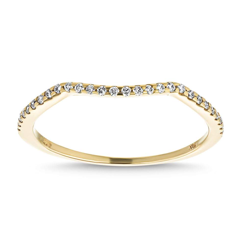 Eternal Diamond Wedding Band shown in recycled 14K yellow gold with recycled diamonds has a uniquely curved band to be a perfect match to the Eternal Monogram engagement ring