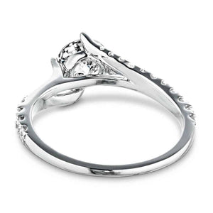 Modern engagement ring with twisted diamond accented band set with 1ct round cut lab grown diamond in 14k white gold shown from back