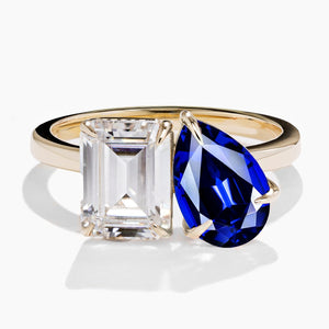 Fleur Toi Et Moi Emerald and Pear Gemstone Ring