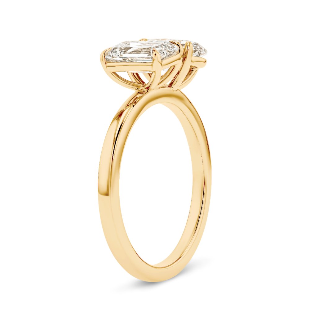 Shown In 14K Yellow Gold With An Emerald Cut and Oval Cut Lab Grown Diamond|toi et moi with an emerald cut and oval cut lab grown diamond