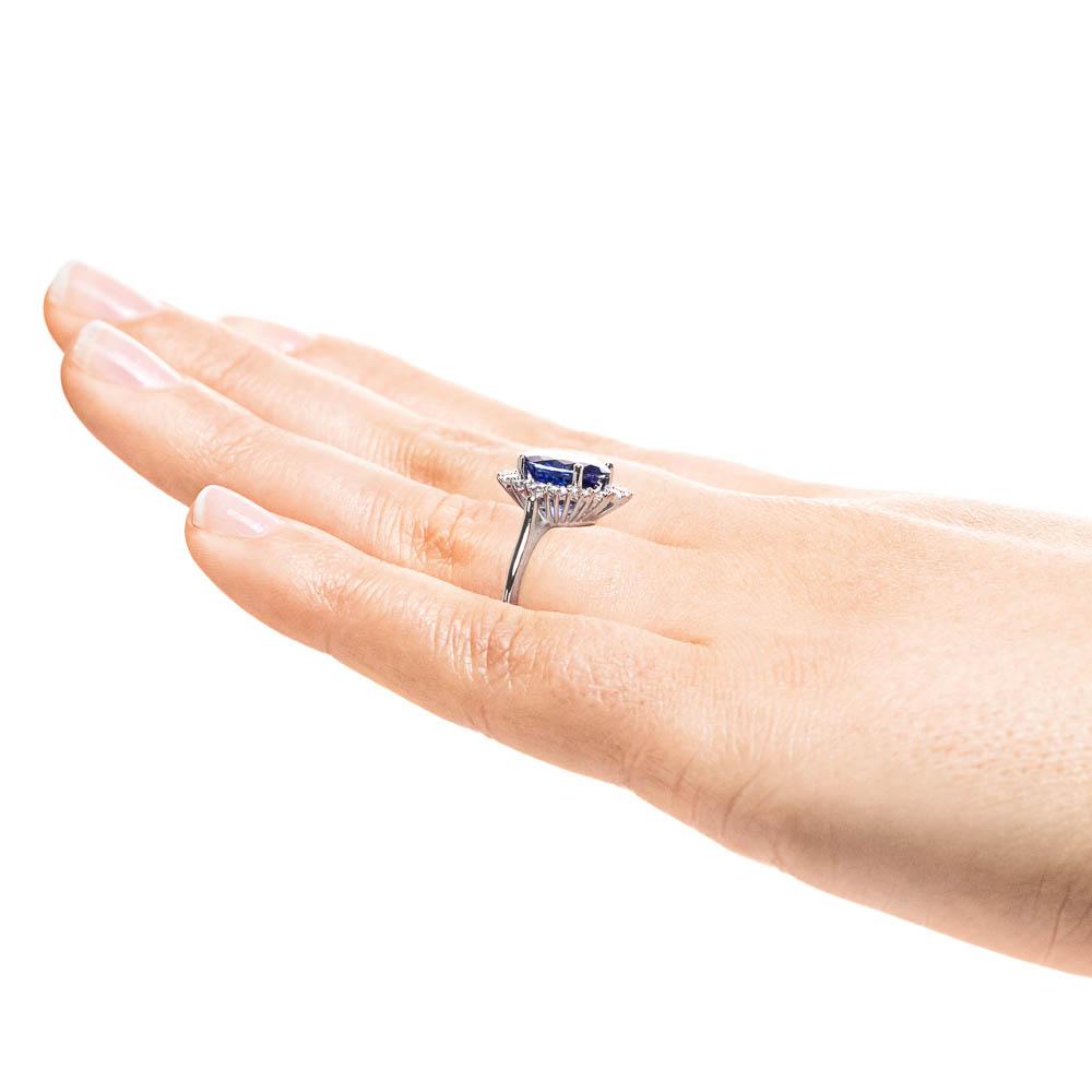 Shown with 3ct Oval Cut Lab Grown Blue Sapphire in 14k White Gold