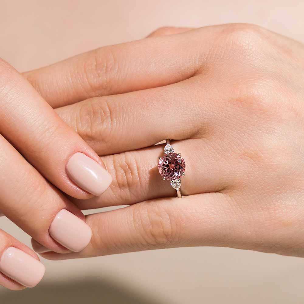 Shown with 2ct Lab Grown Champagne Pink Sapphire in 14k White Gold