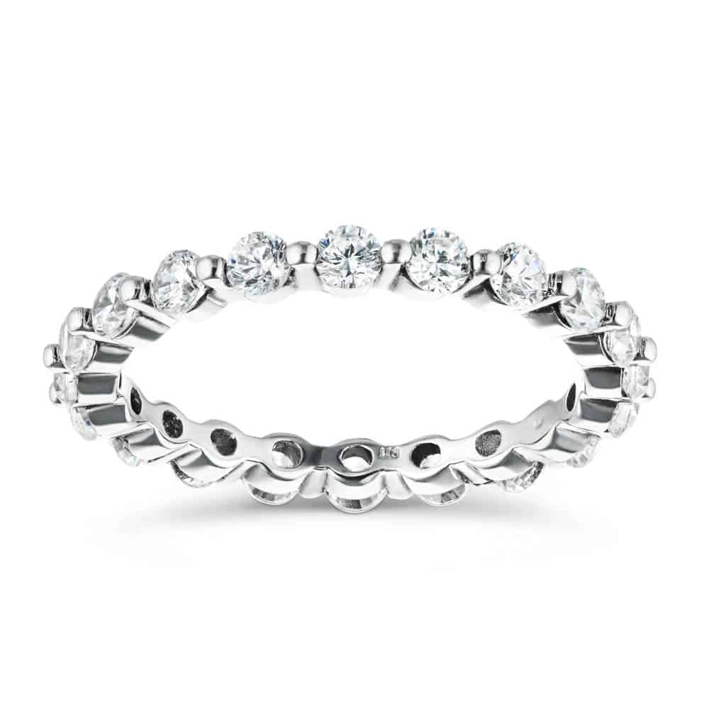 Shown in 14k White Gold|Flux diamond eternity band with 1ct recycled accenting diamonds in 14k white gold