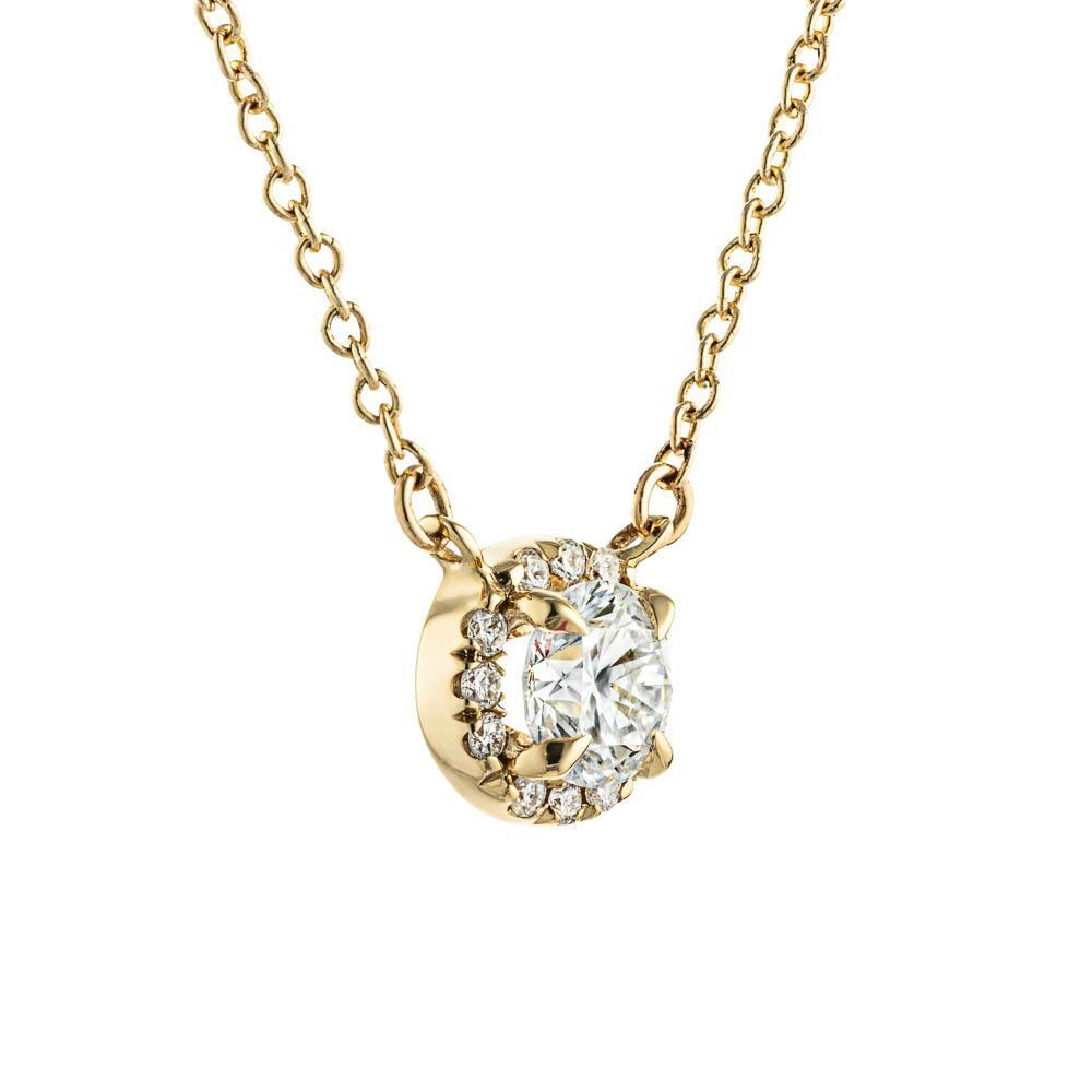 French Halo Pendant w/Round Cut Lab-Grown Diamond in 14K yellow gold 