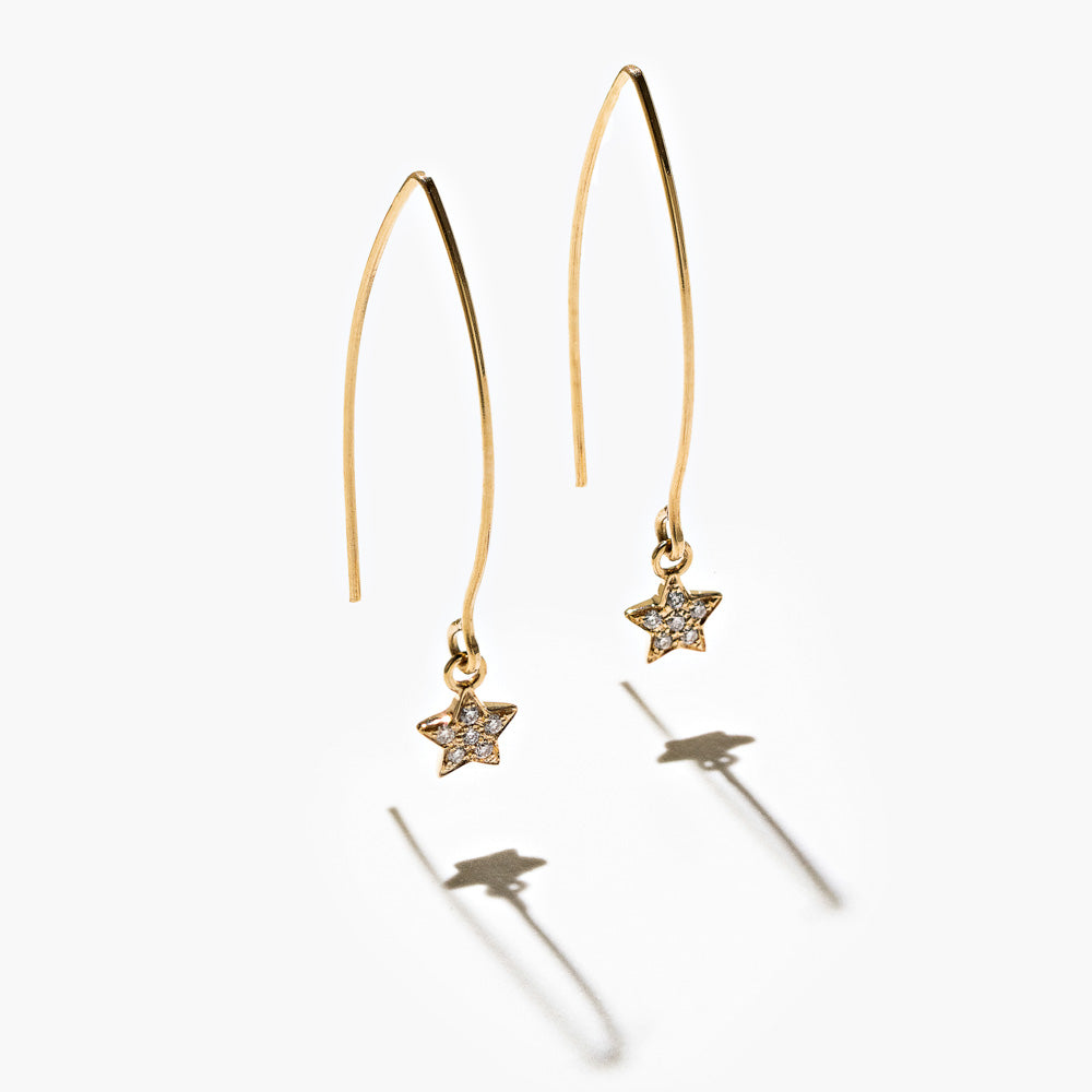 French Wire Yellow Gold Star Earrings Ready to Ship