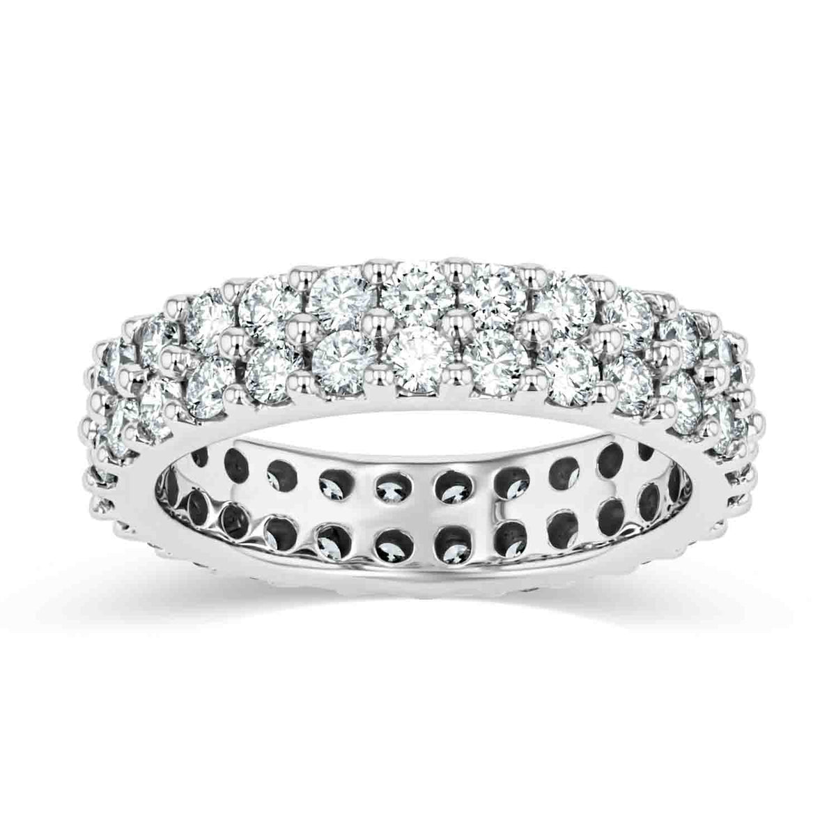 Golden Wedding Band Shown in 14K White Gold|double eternity band ring in 14k white gold