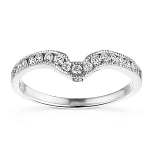  Greta Vintage Wedding Band filigree details accenting recycled diamonds recycled 14K white gold Greta Engagement ring