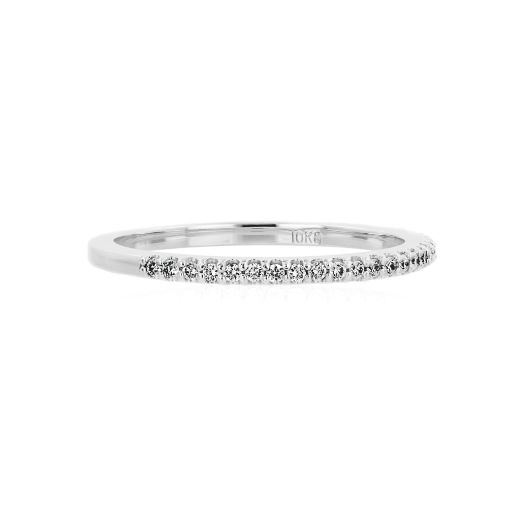 Stackable single band with 0.13ctw lab-grown diamonds shown in white gold; also available in 10K Rose Gold or 10K Yellow Gold, or purchase all three at a discount. 