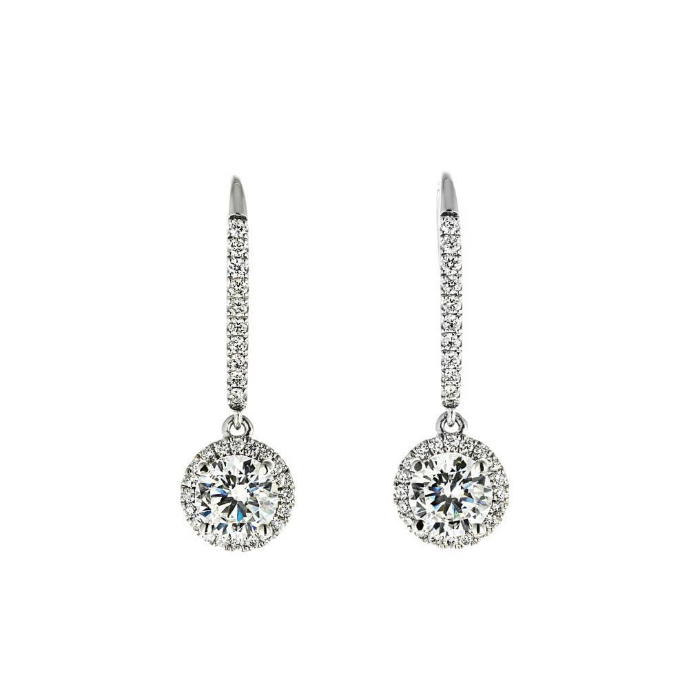 Diamond Hybrid Halo Drop Earrings in 14k White Gold | 1.0ct round cut diamond hybrid halo drop earring gold