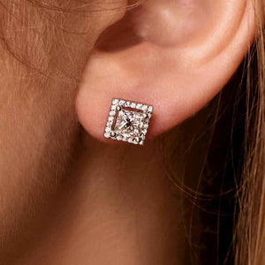 1.0ctw Princess Diamond Hybrid® Diamond Halo Stud Earrings (RTS)