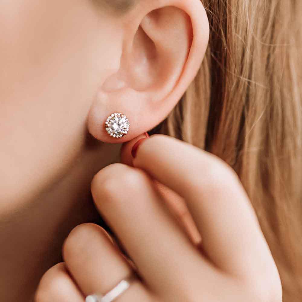 Lab Grown Diamond Halo Stud Earrings | MiaDonna