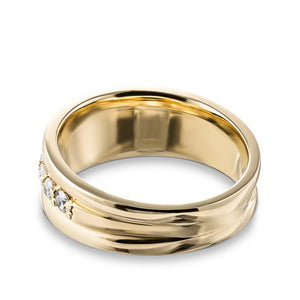 Modern diamond accented fashion ring with round cut lab grown diamonds with smooth band in 14k yellow gold