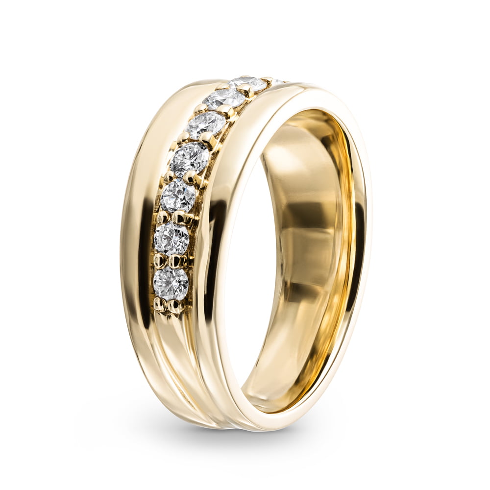 Shown in 14k Yellow Gold|Beautiful diamond accented fashion ring with round cut lab grown diamonds in 14k yellow gold