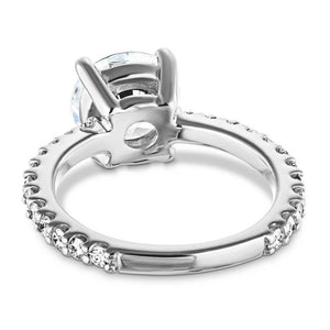 Diamond accented engagement ring with 1.5ct round cut lab grown diamond in platinum setting shown from back