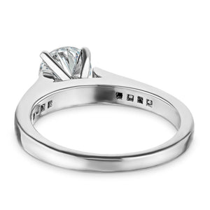 Modern engagement ring in platinum shown from back
