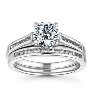 Modern style channel set diamond accented wedding ring set with lab grown diamond in platinum