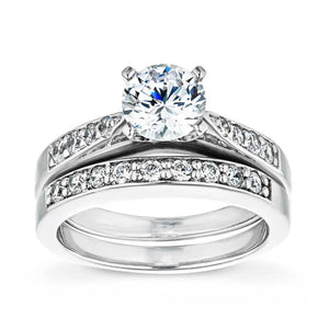 Modern style channel set diamond accented wedding ring set in 14k white gold