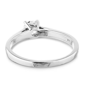 Solitaire engagement ring with basket set round cut lab grown diamond in 14k white gold shown from back