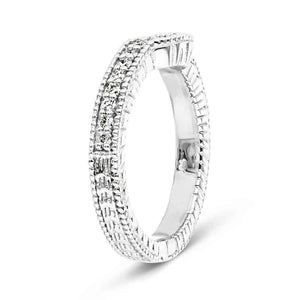  Curved diamond accented filigree detailed wedding band in recycled 14K white gold to match the Honey Engagement ring