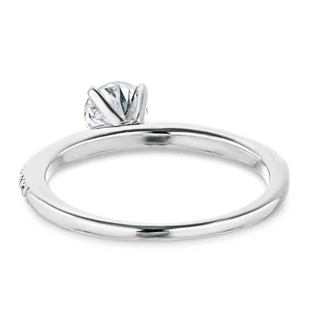 Shown with 0.70ct Round Cut Lab Grown Diamond in 14k White Gold