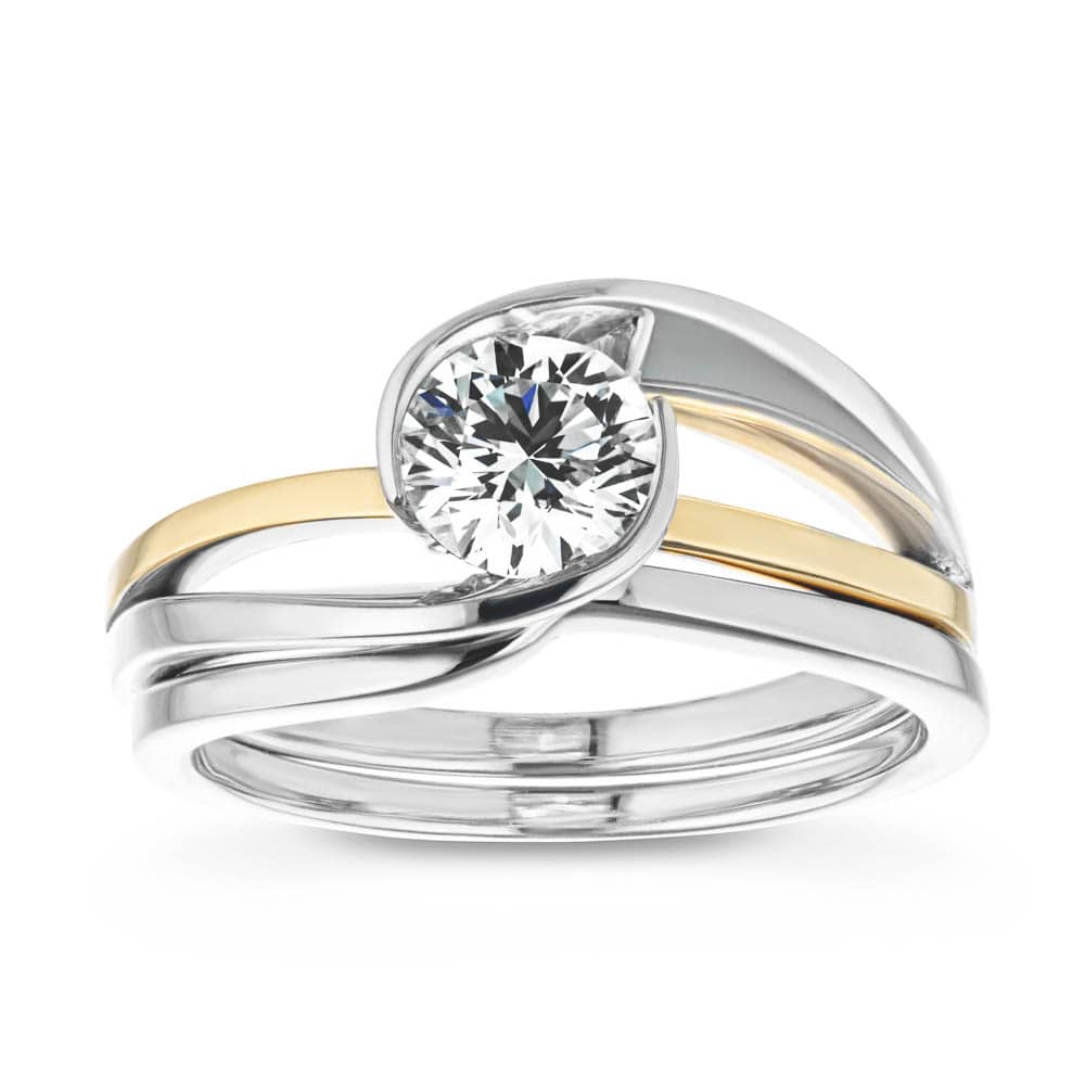 Hoyt Wedding Set shown here in 14k white and yellow gold with a 1.45ct lab-grown diamond 