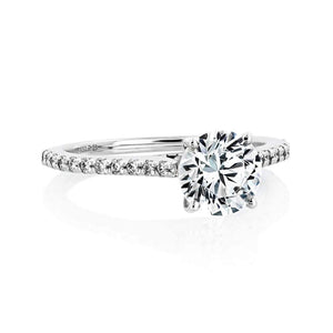 Conflict free diamond accented engagement ring with 1ct round cut lab grown diamond in platinum setting