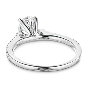 Diamond accented engagement ring with 1ct oval cut lab grown diamond in 14k white gold shown from back